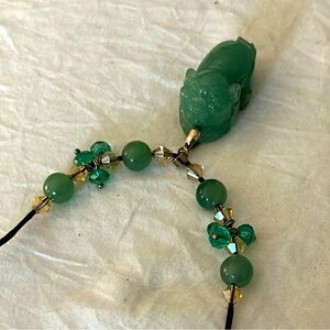 Vintage China Genuine Jade Carved Pig Pendant Necklace with Jade Beads/Crystals